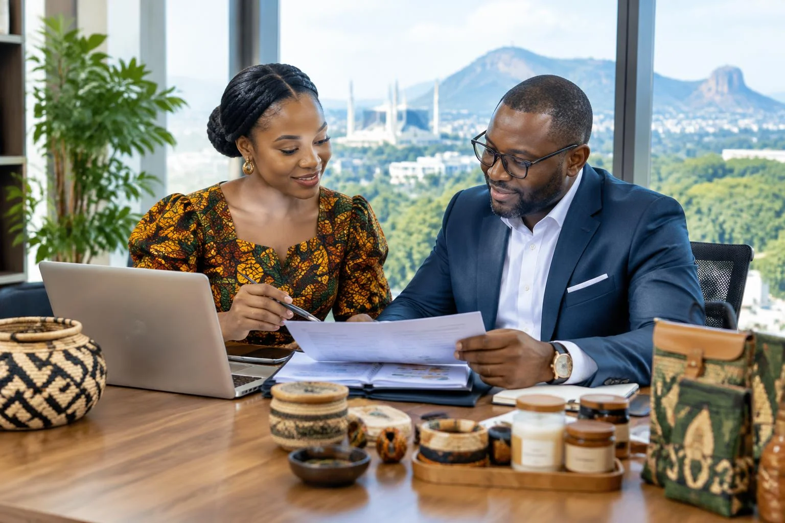 Illustrative business-planning session with a Nigerian entrepreneur and mentor